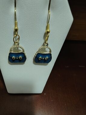 Hand Crafted Blue Purse Drop Earrings